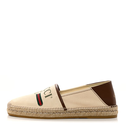 Gucci Canvas Miro Soft Calfskin Logo Mens Espadrilles 10 Greggio Cuir 1 of 10