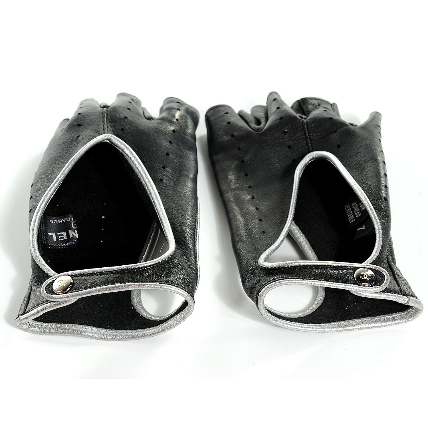 Chanel Lambskin Fingerless CC Gloves Black 7 1 of 5