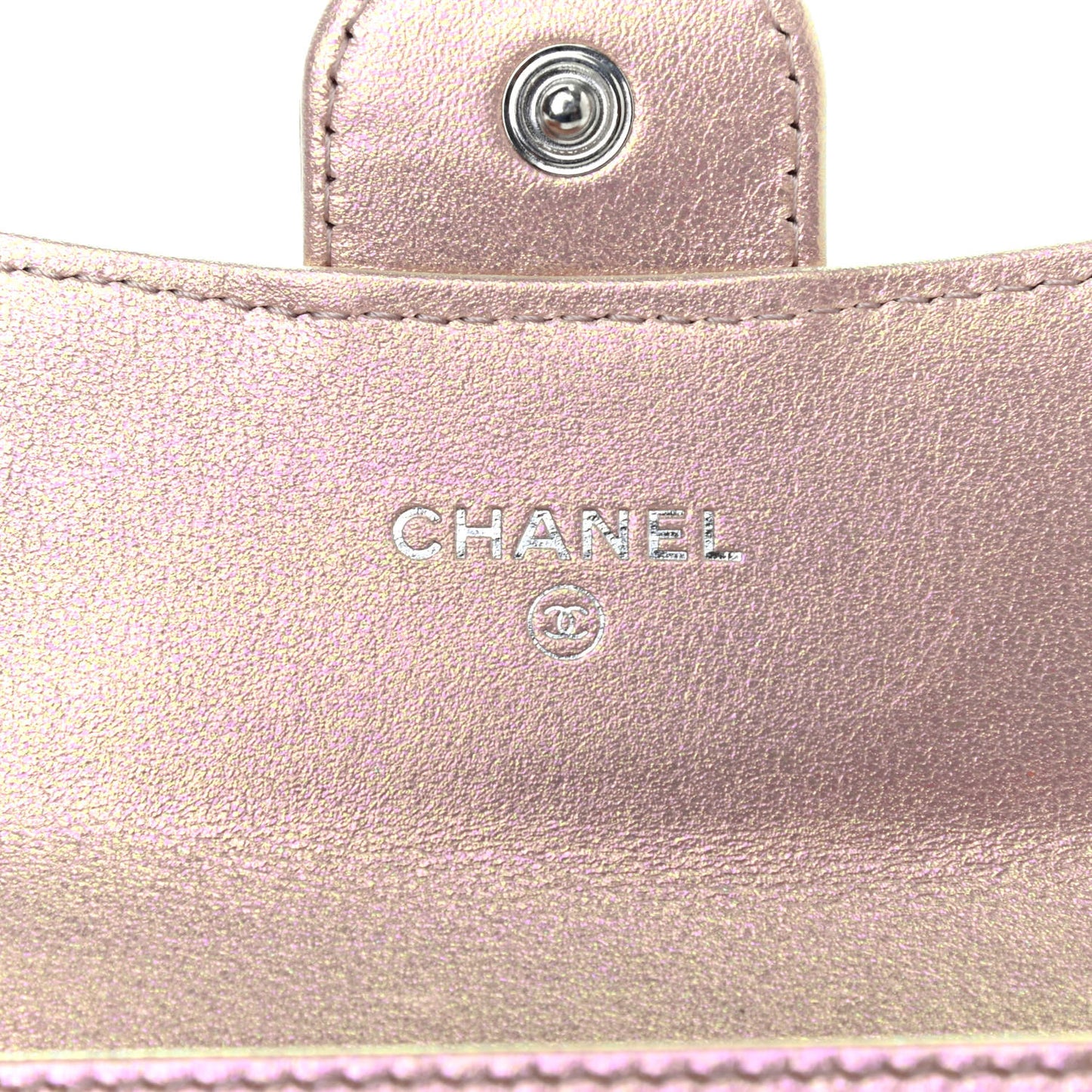 Iridescent Calfskin Quilted Flap Card Holder Wallet Pink