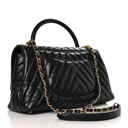 Chanel Aged Calfskin Chevron Quilted Small Coco Handle Flap Black 3 of 9