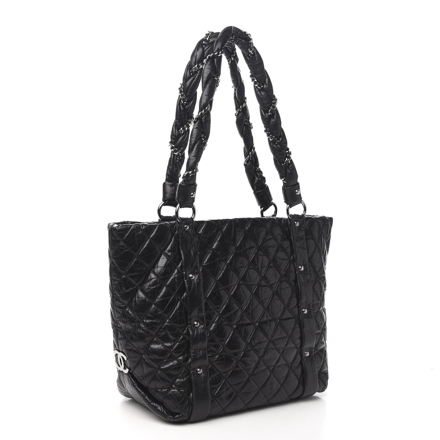 Distressed Lambskin Vintage Ligne Lady Braid Tote Black