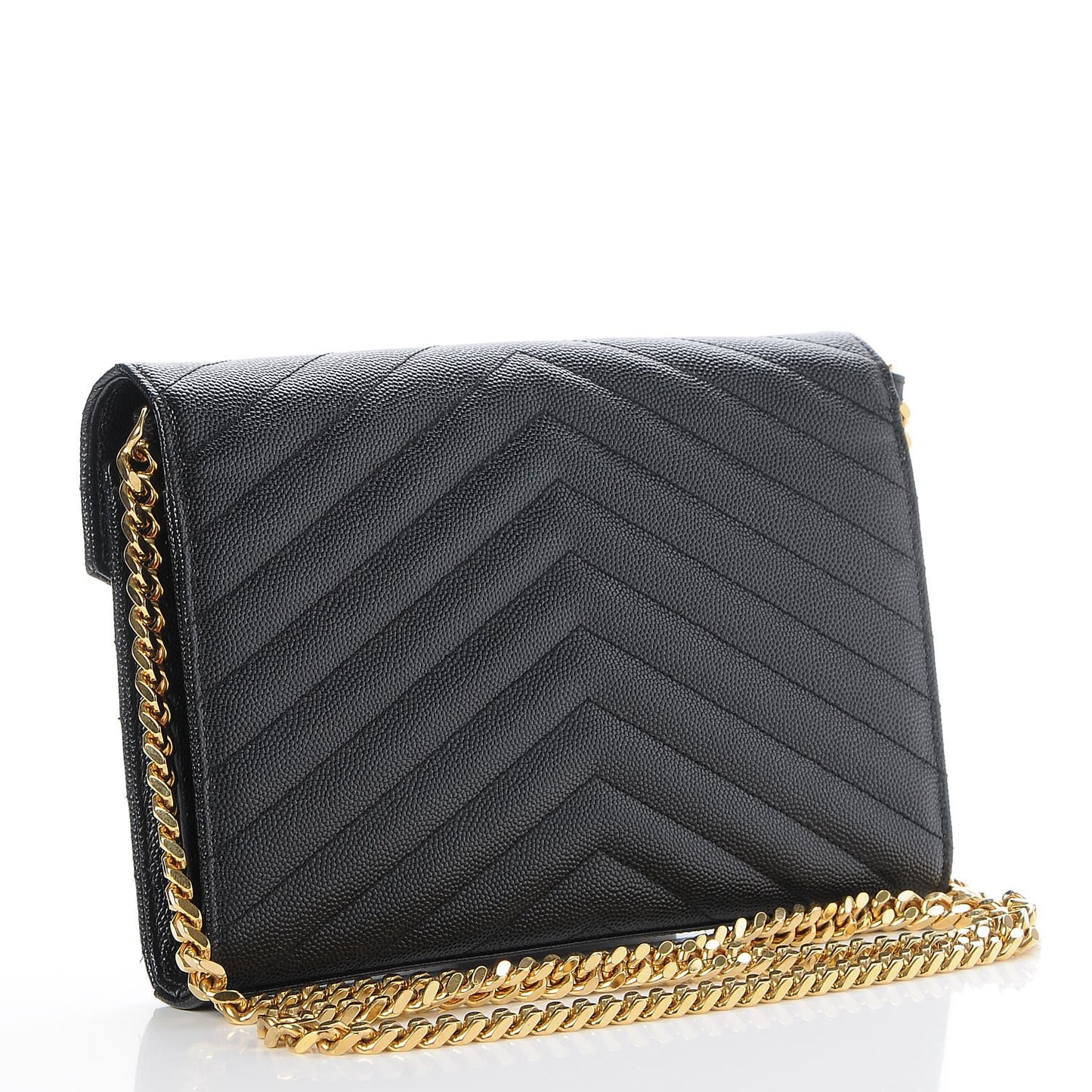Grain De Poudre Matelasse Chevron Monogram Chain Wallet Black