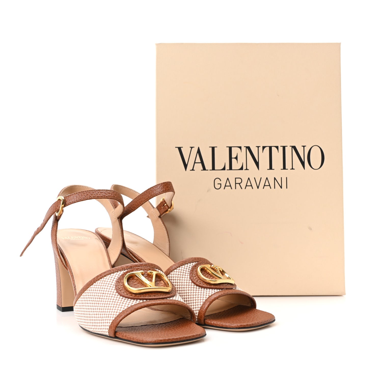 Canvas Grained Calfskin VLogo 75mm Sandals 39 Beige Selleria