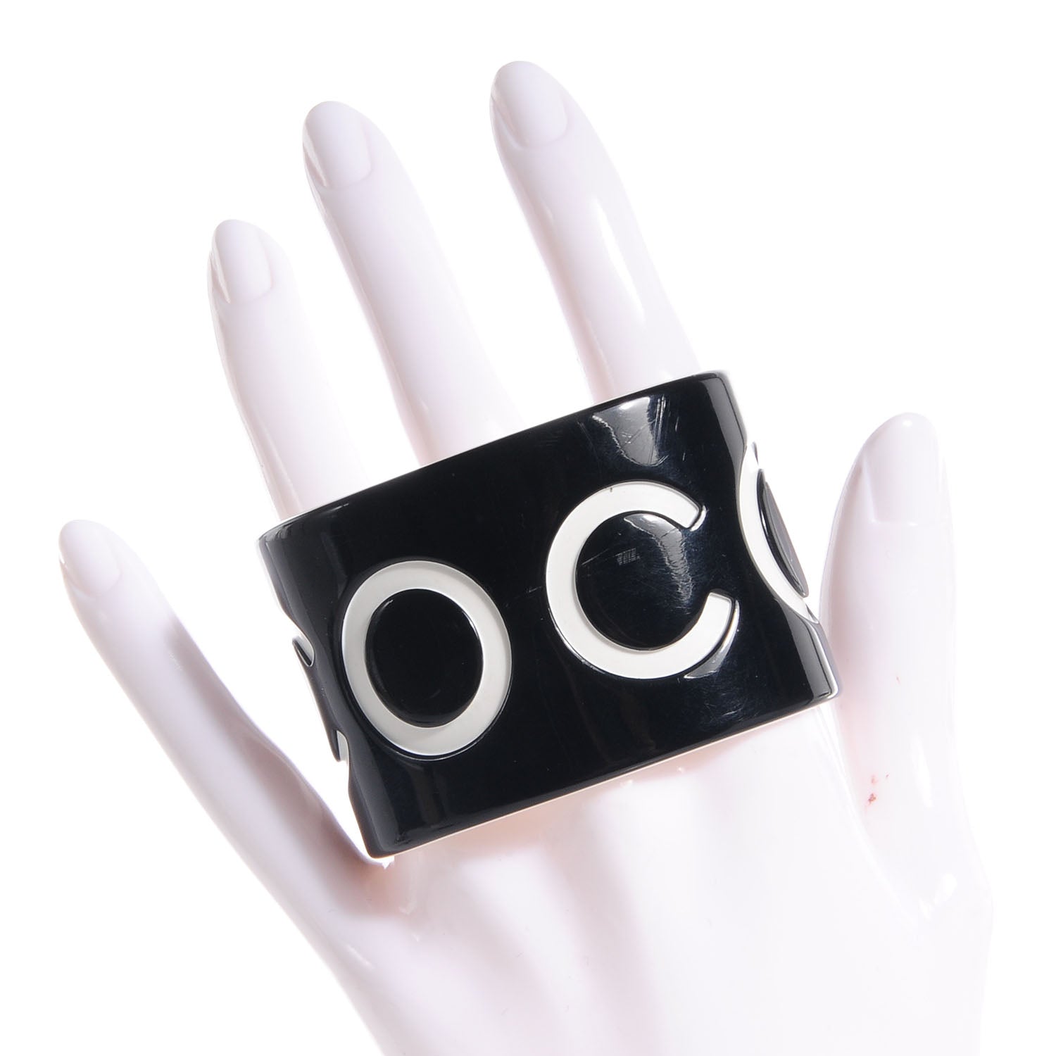 Chanel Resin Coco Wide Cuff Black White 2 of 5