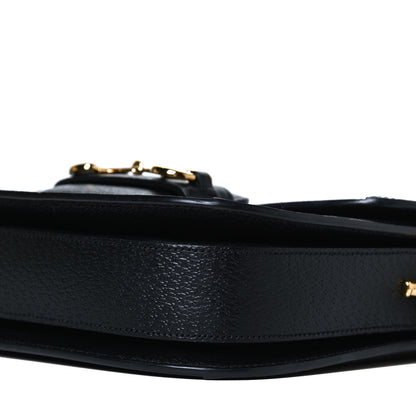 Gucci Jacquard Black Denim GG Monogram Textured Dollar Calfskin Horsebit 1955 Shoulder Bag Black Ivory 11 of 14