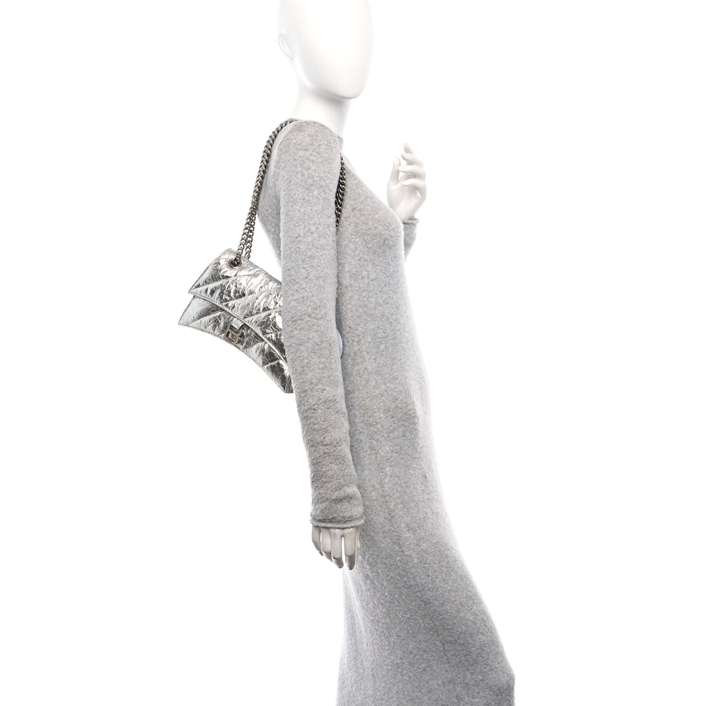 Crushed Calfskin Quilted Small Crush Chain Bag Silver