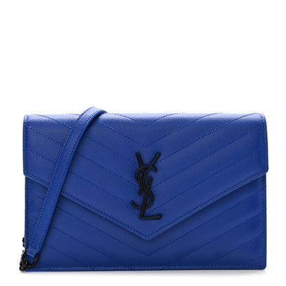 Saint Laurent Grain De Poudre Matelasse Chevron Monogram Envelope Chain Wallet Blue Majorelle 1 of 10