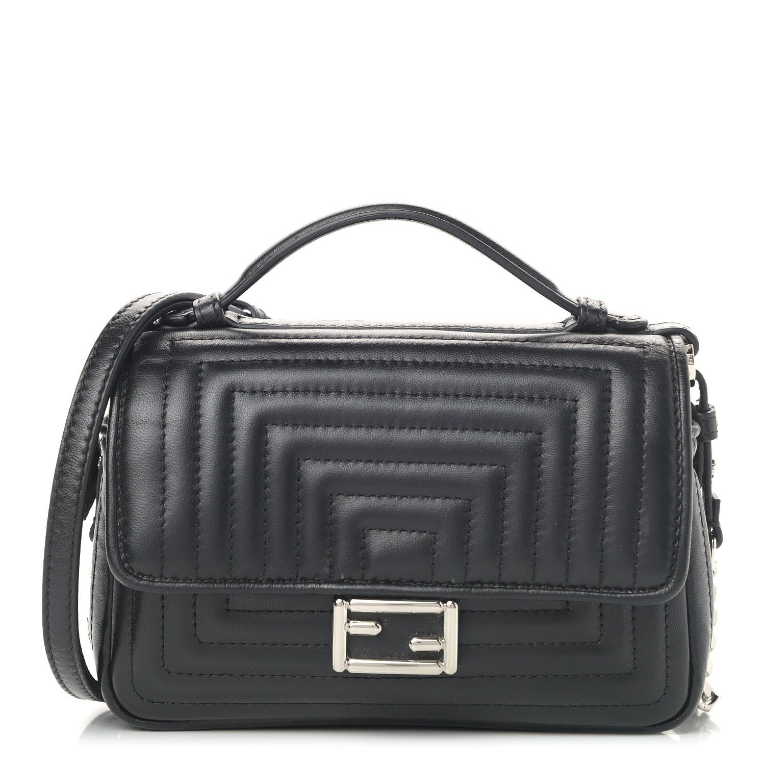 Fendi Shiny Nappa Trapuntata Micro Double Baguette Black 1 of 11