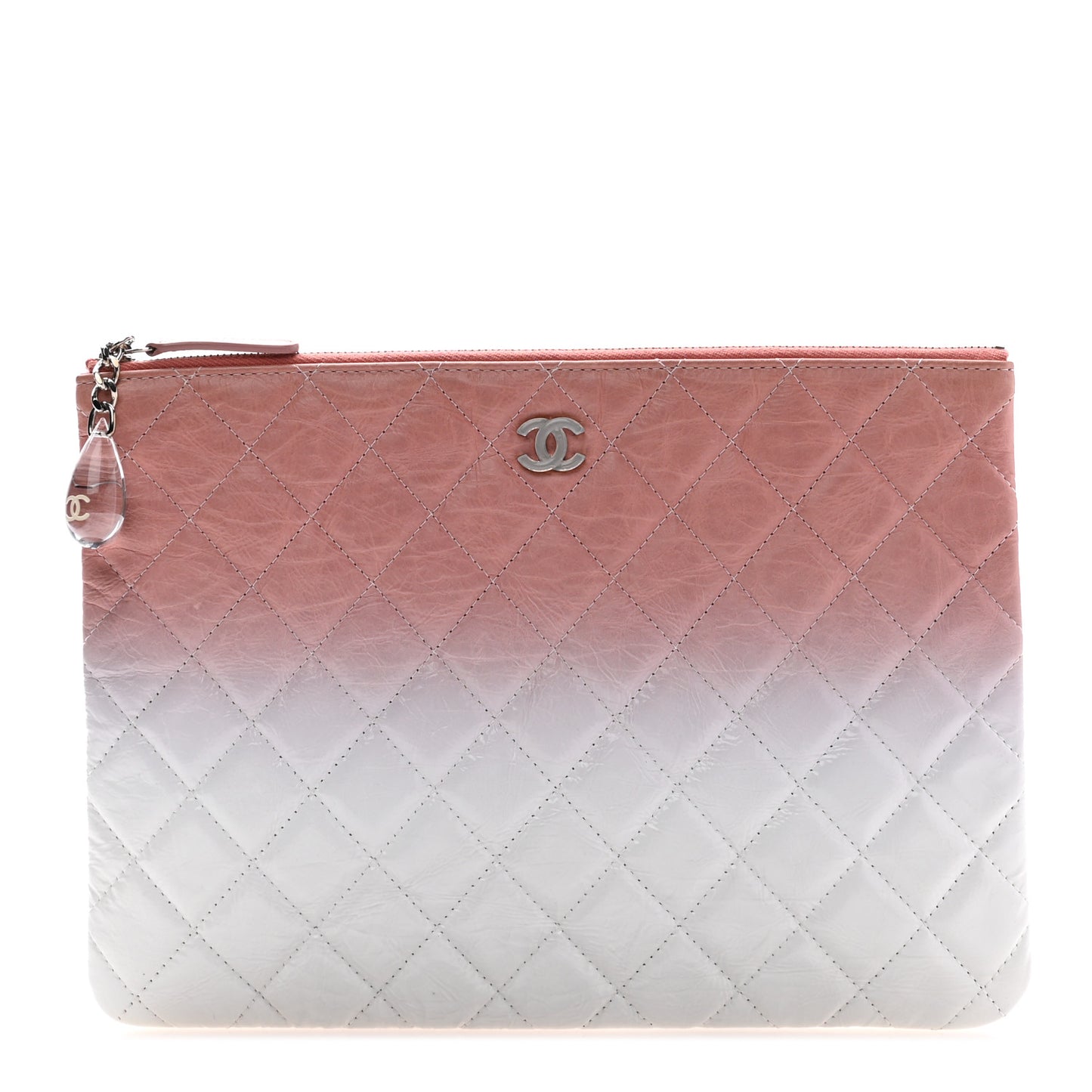 Ombre Patent Calfskin Quilted Medium Cosmetic Case Pink White