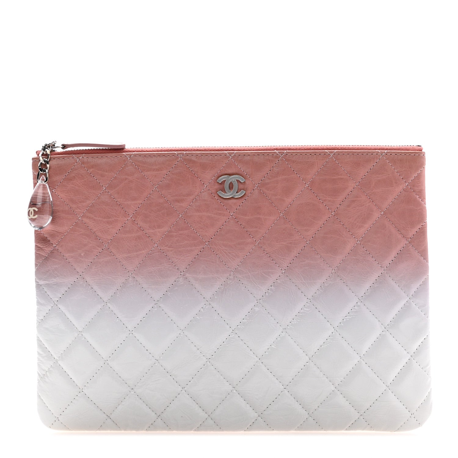 Chanel Ombre Patent Calfskin Quilted Medium Cosmetic Case Pink White 1 of 7