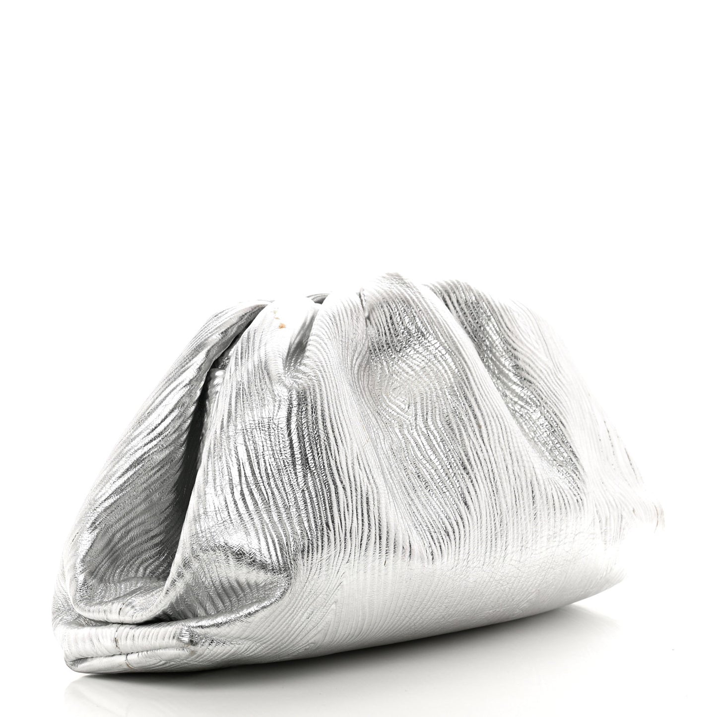 Metallic Bark Calfskin Embossed The Pouch Oversized Clutch Silver