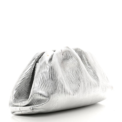 Bottega Veneta Metallic Bark Calfskin Embossed The Pouch Oversized Clutch Silver 3 of 10