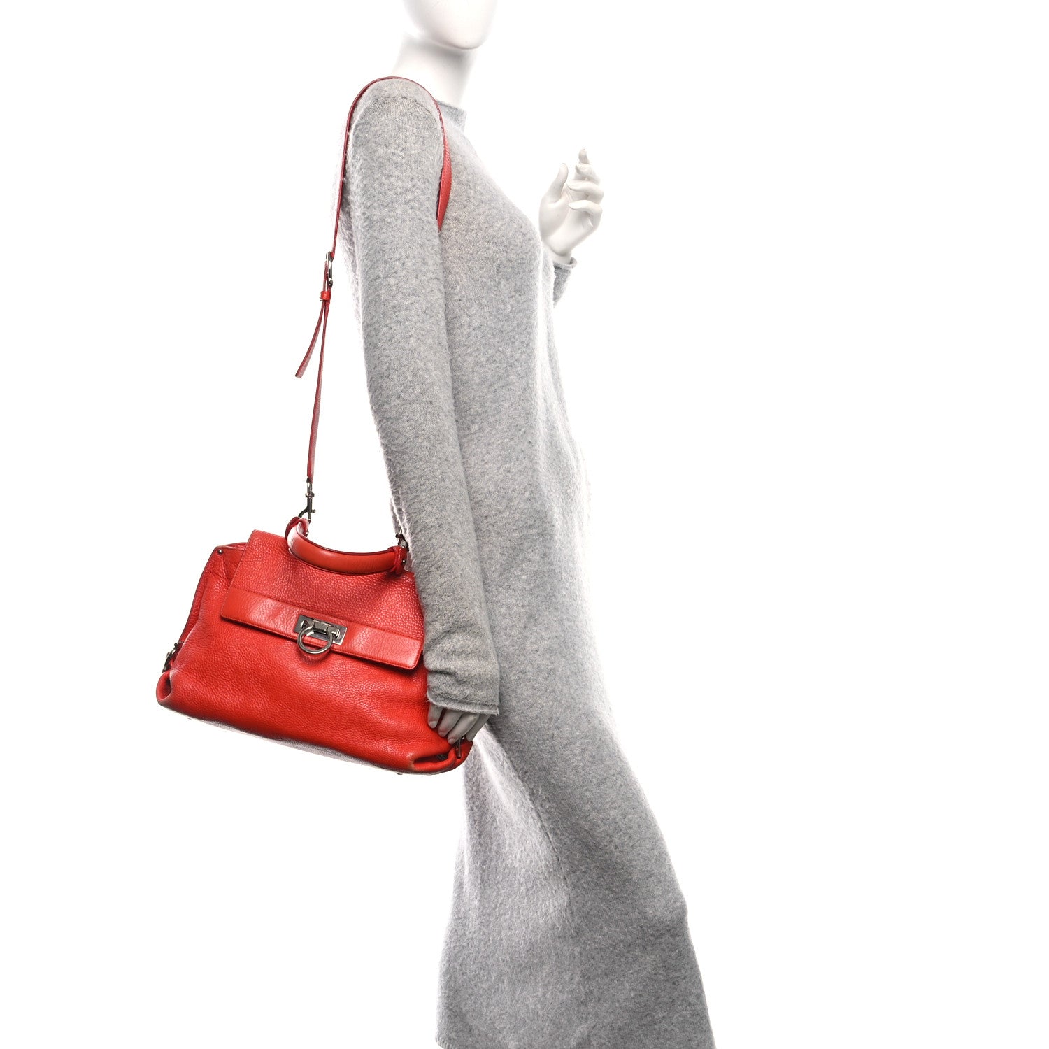 Salvatore Ferragamo Grained Calfskin Large Sofia Satchel Sunset 2 of 9
