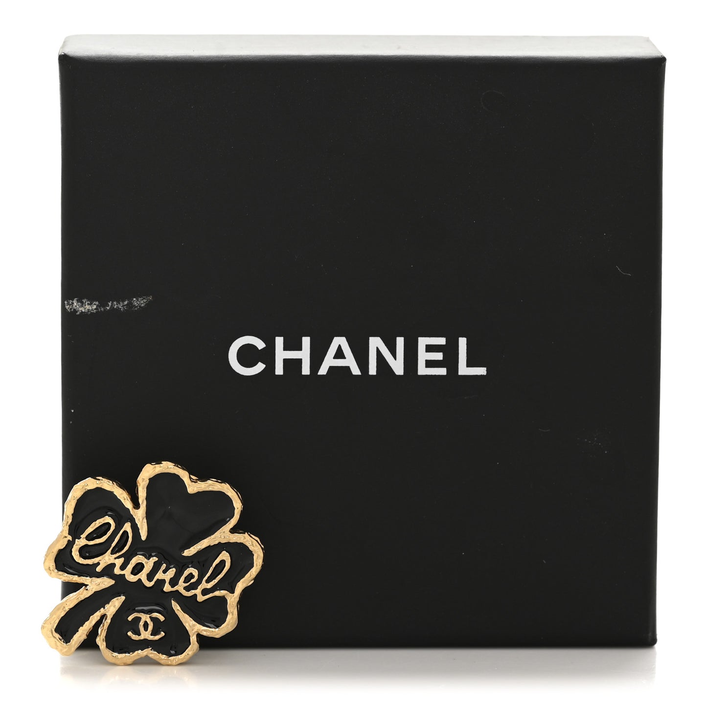 Resin Metal CC Clover Brooch Gold Black