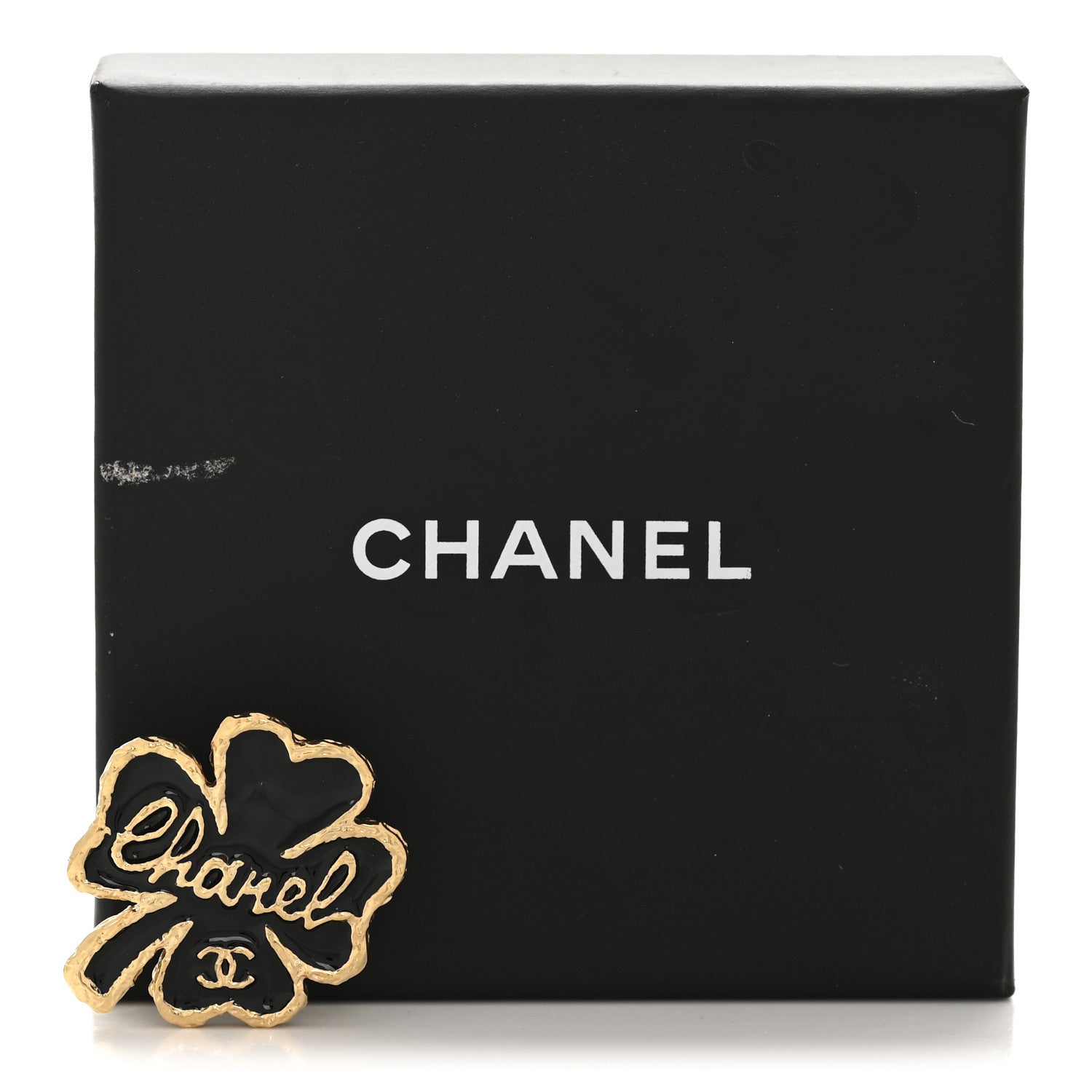 Chanel Resin Metal CC Clover Brooch Gold Black 4 of 4