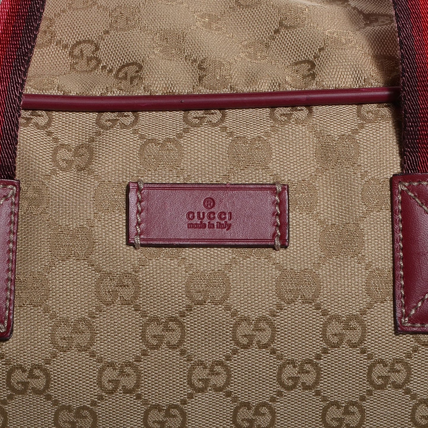 GG Monogram Web Medium Collapsable Carry On Duffle Beige Red