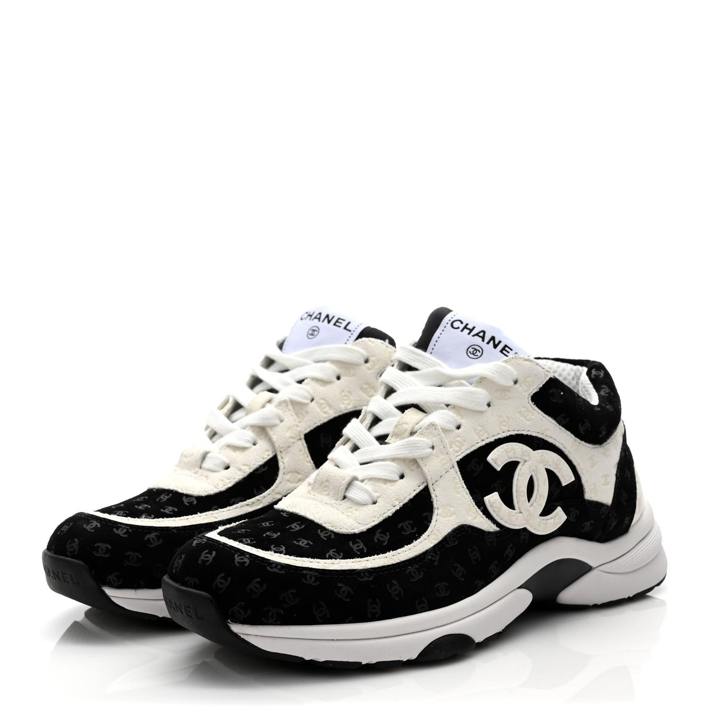 Nylon Suede Calfskin Printed CC Sneakers 38 White Black
