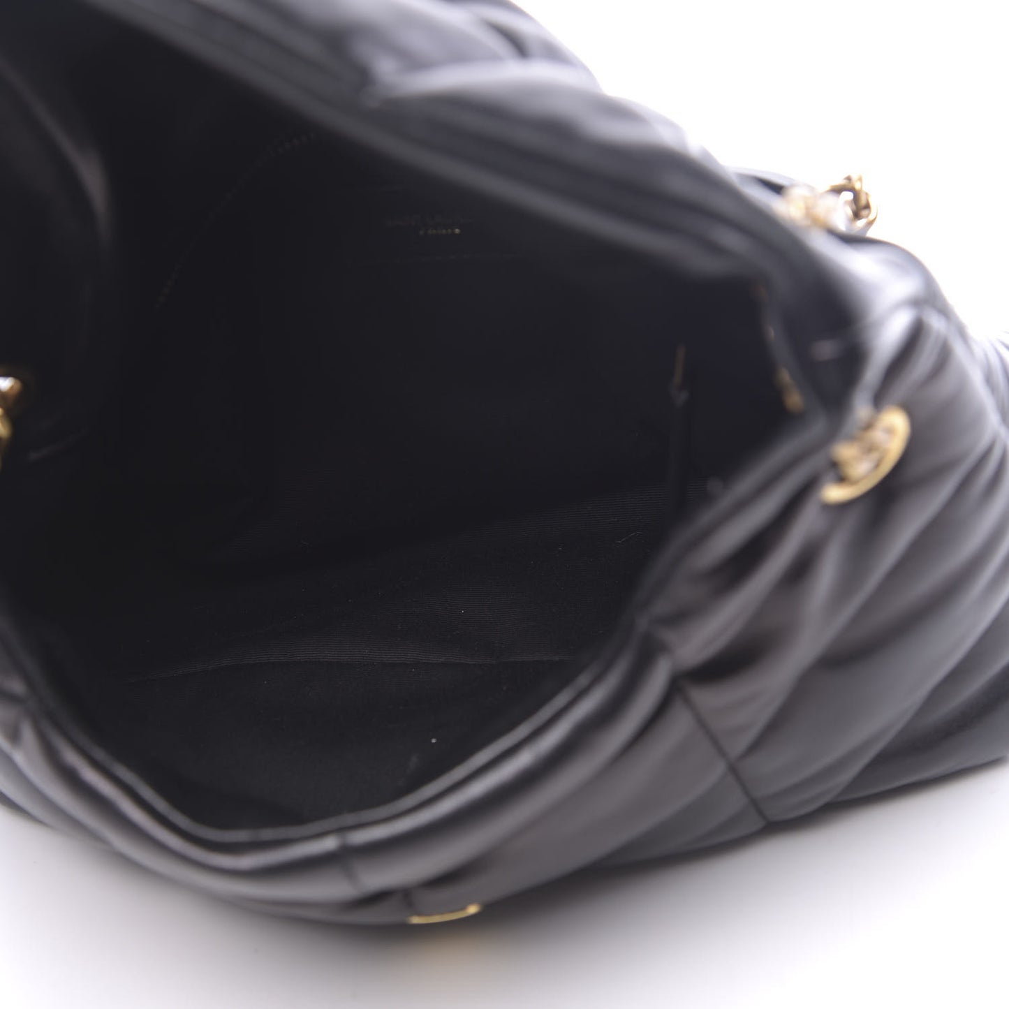 Lambskin Quilted Small Loulou Puffer Monogram Chain Satchel Black