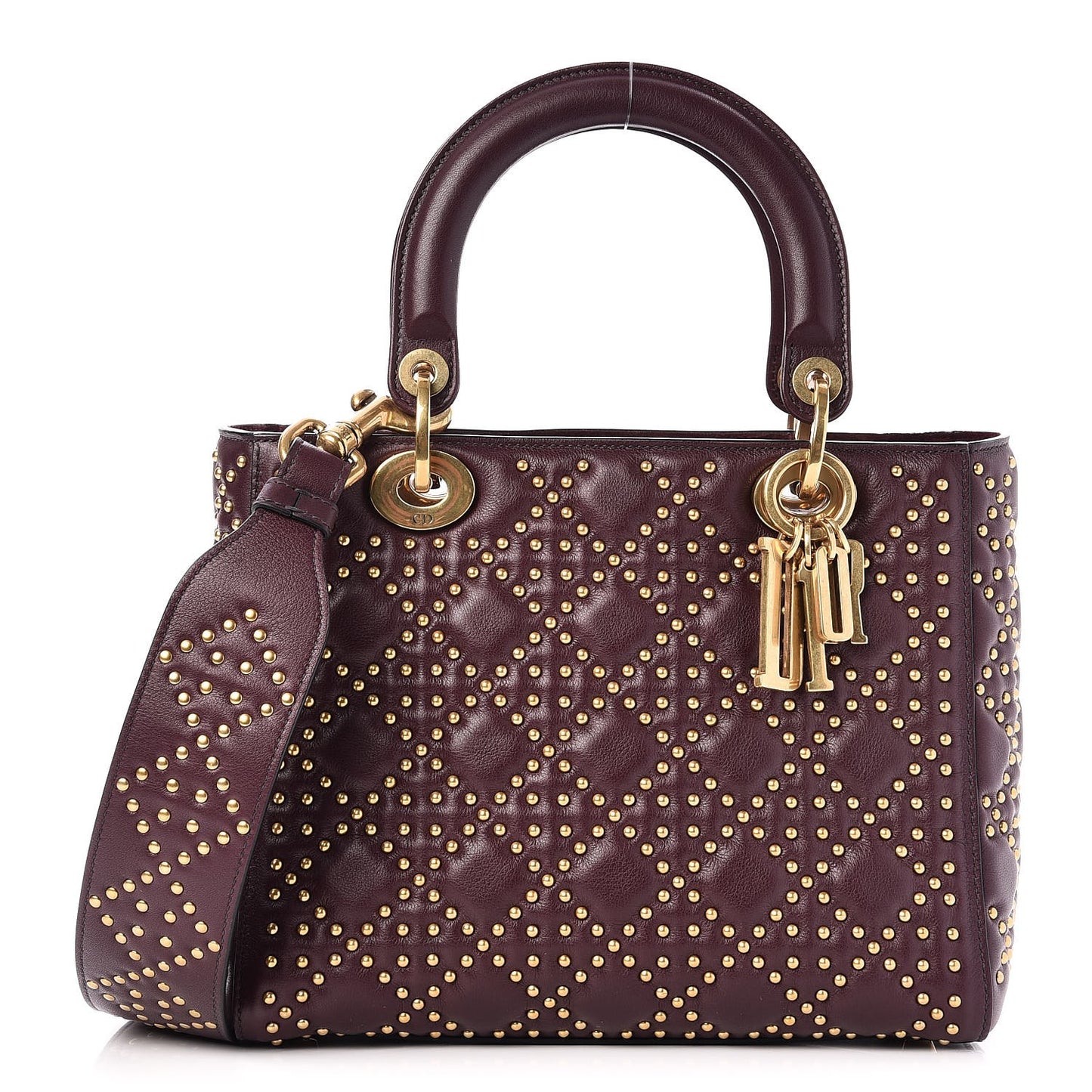Calfskin Cannage Studded Medium Supple Lady Dior Deep Amaranth