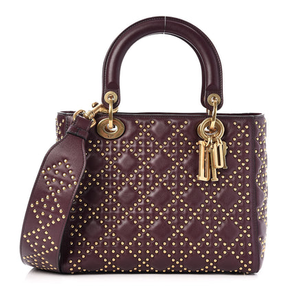 Christian Dior Calfskin Cannage Studded Medium Supple Lady Dior Deep Amaranth 1 of 9