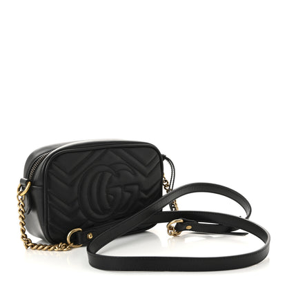 Gucci Calfskin Matelasse Mini GG Marmont Chain Shoulder Bag Black 3 of 10