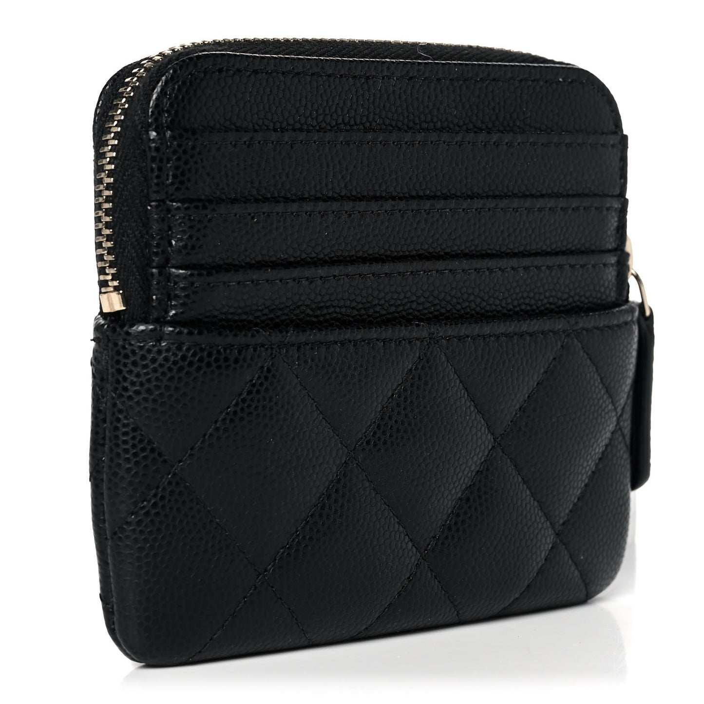 Caviar Quilted Zip Card Holder Wallet Black