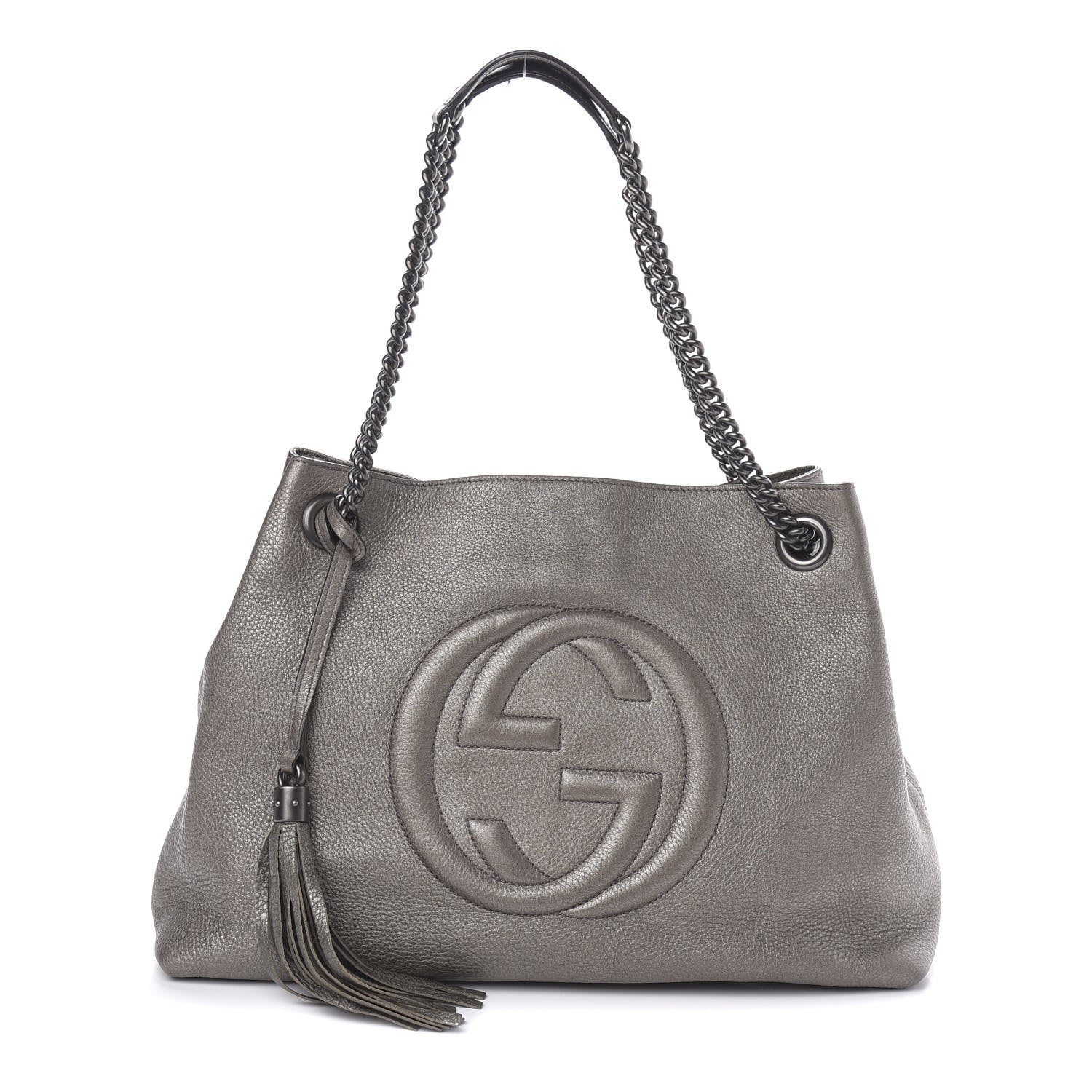 Gucci Metallic Pebbled Calfskin Medium Soho Chain Shoulder Bag Sasso 1 of 12