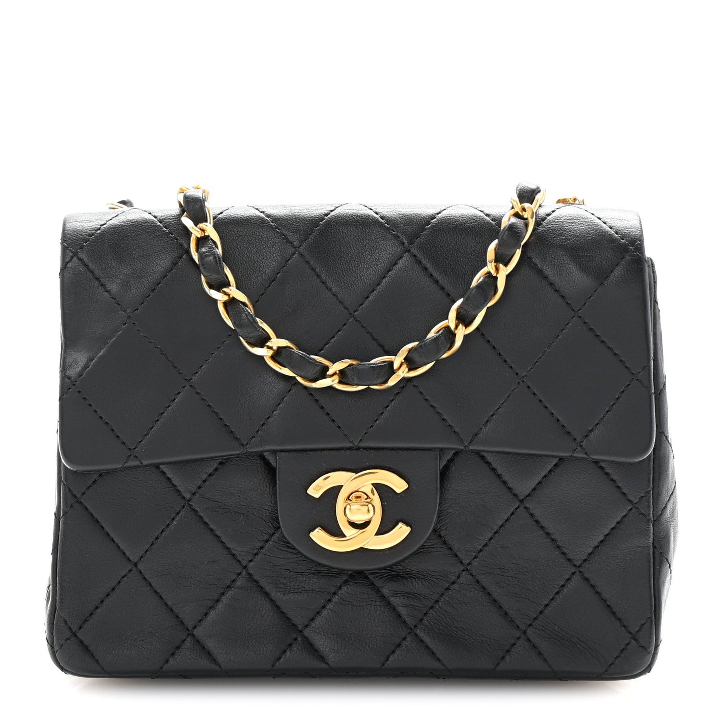 Lambskin Quilted Mini Square Flap Black