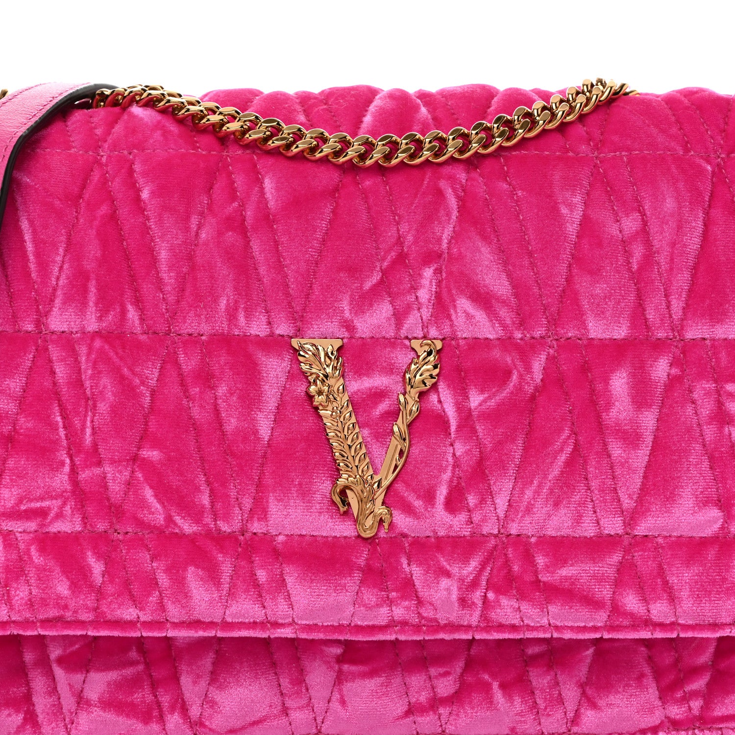 Versace Velvet Quilted Virtus Shoulder Bag Pink 8 of 10