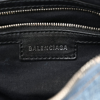 Balenciaga Washed Frayed Denim Crystal Small Le Cagole Shoulder Bag Blue 6 of 12