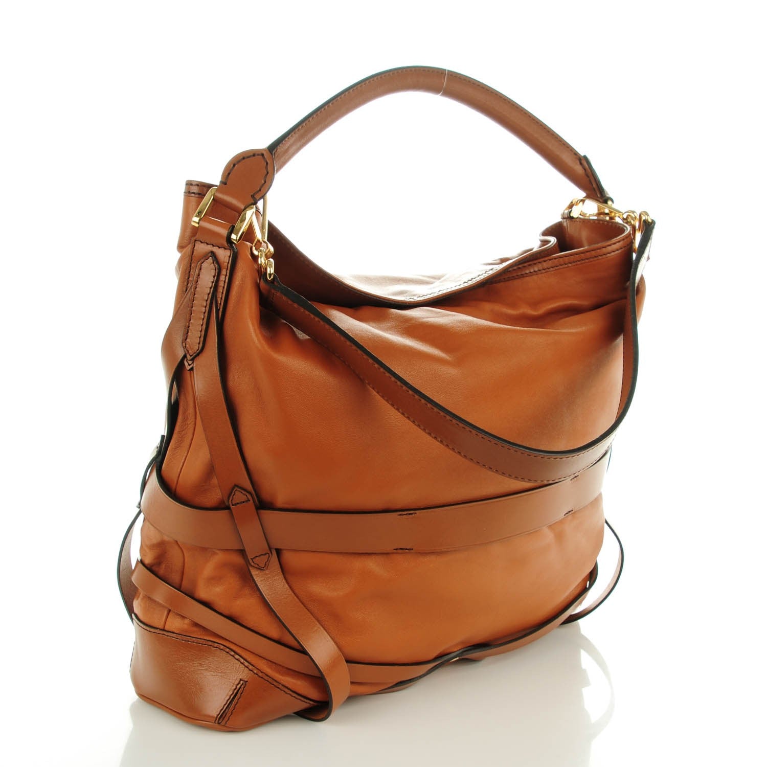 Burberry Soft Lambskin Bridle Calfskin Medium Gosford Hobo Tan 3 of 8