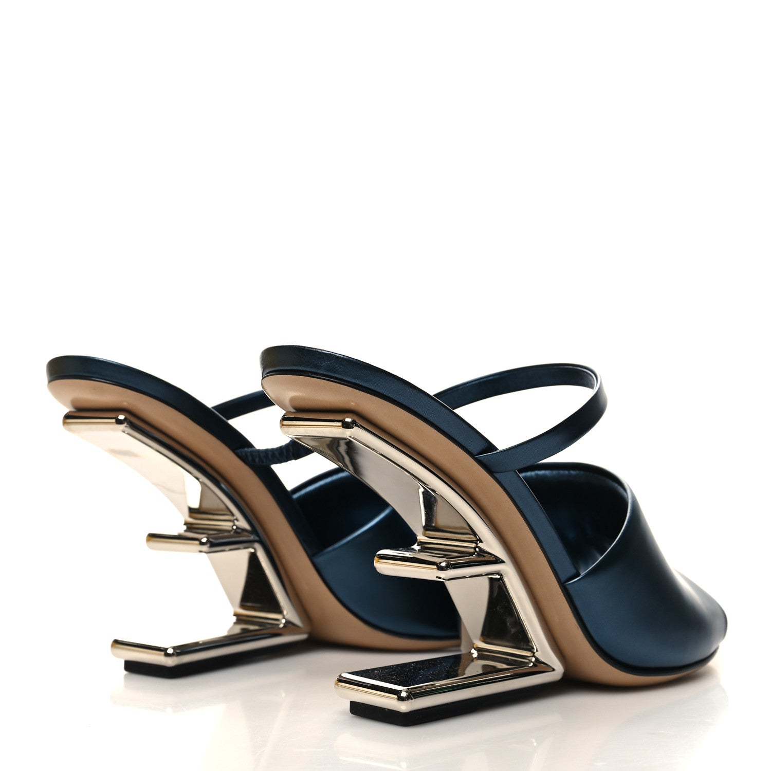 Fendi Metallic Calfskin Fendi First 95mm Slide Sandals 37.5 Perfect 4 of 8