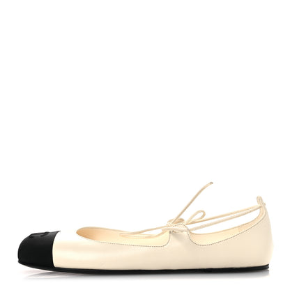 Chanel Lambskin Grosgrain Mary Jane Flats 38.5 Ivory Black 1 of 11