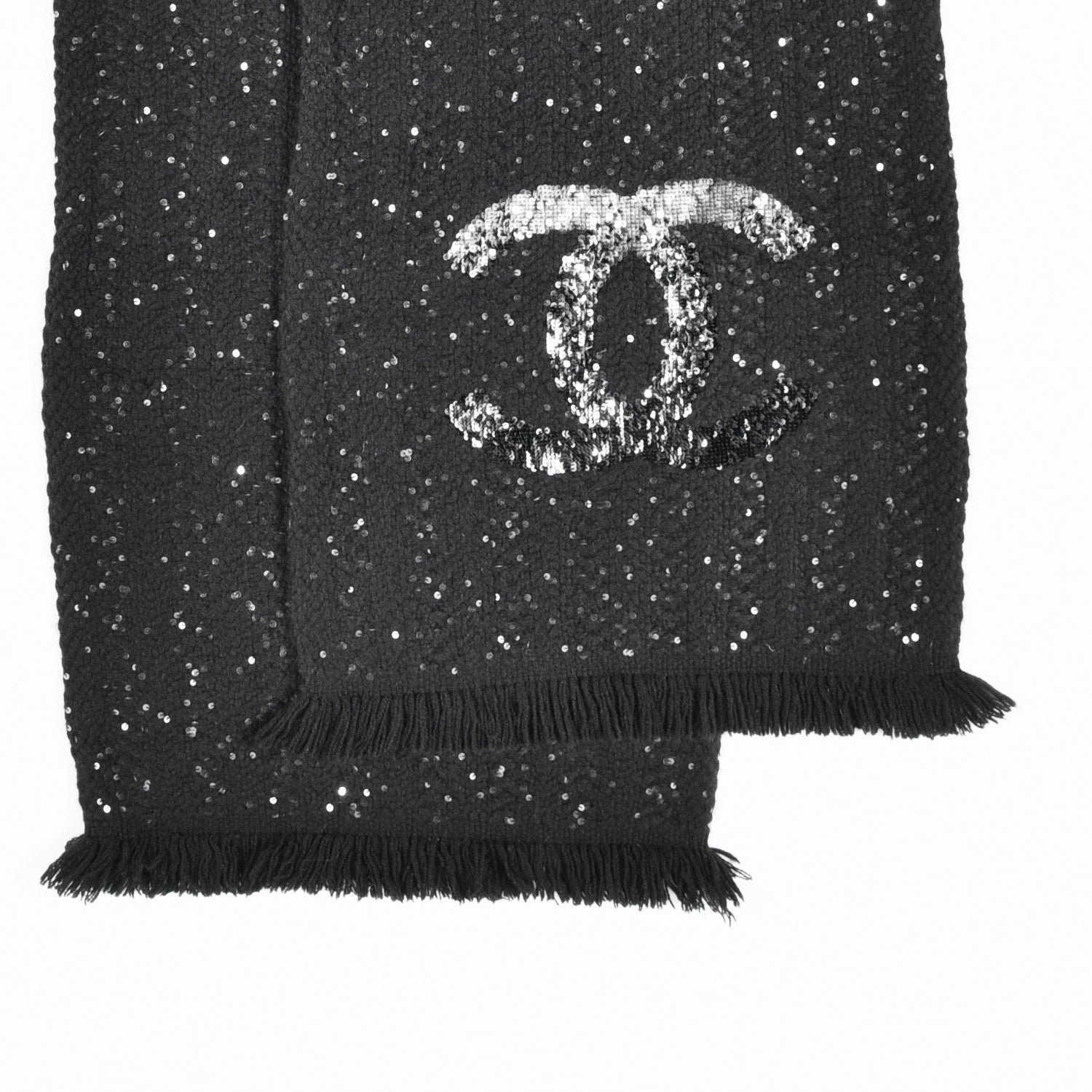Chanel Cashmere Silk Sequin CC Scarf Black 2 of 4