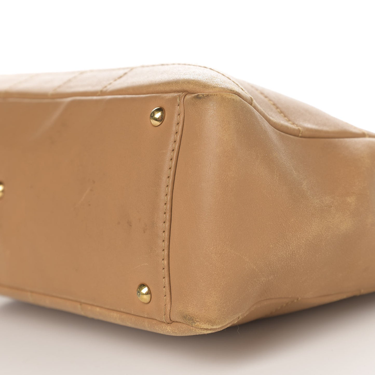 Calfskin Stitched Chocolate Bar Shopping Tote Beige