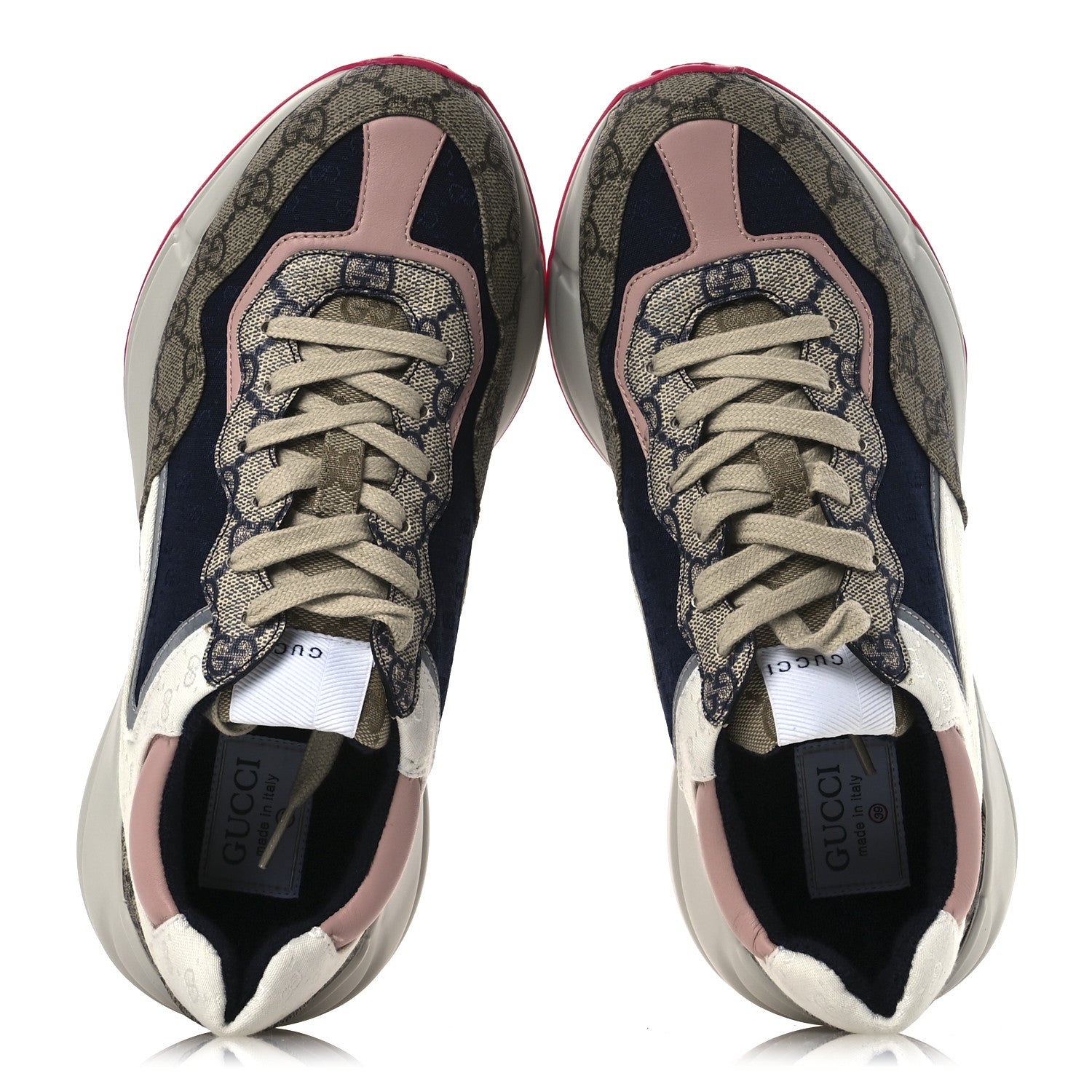 Gucci GG Supreme Monogram Mix Monogram Womens Rhyton Sneakers 39 London Blue Beige Pale Pink 2 of 10