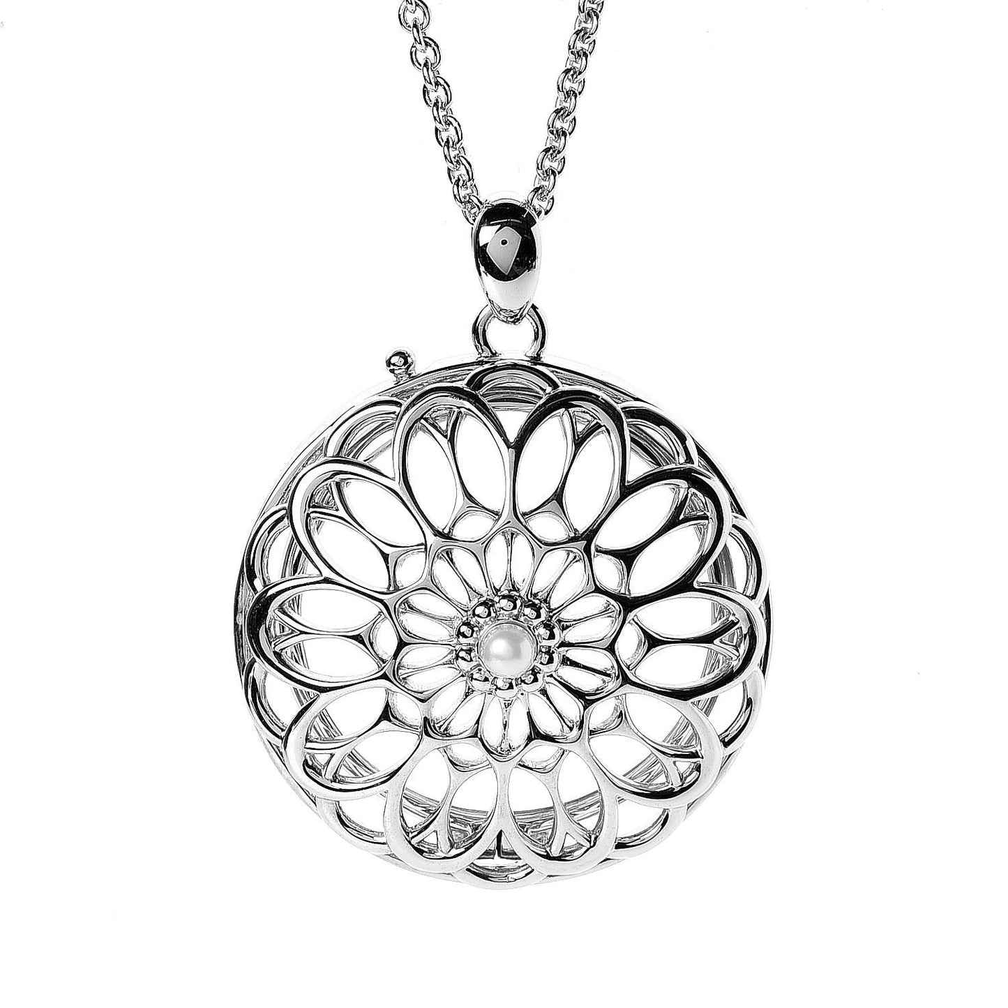 Akoya Pearl Magnifying Glass Loupe Pendant Necklace Silver