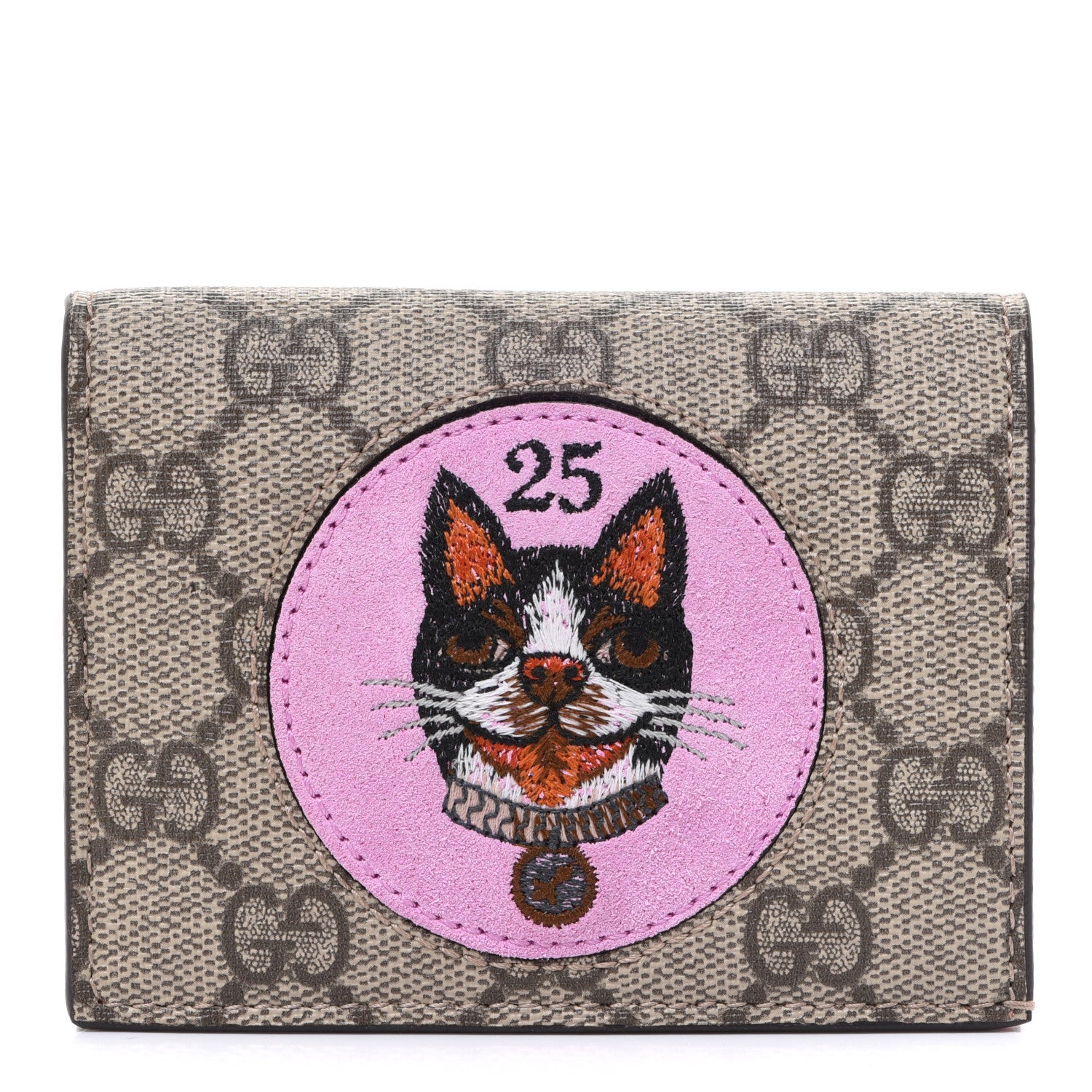 Gucci GG Supreme Monogram Bosco Patch Card Case Wallet Beige Malva Hibiscus Red 1 of 10