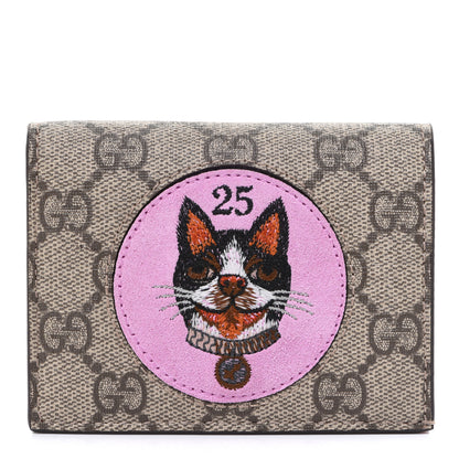 Gucci GG Supreme Monogram Bosco Patch Card Case Wallet Beige Malva Hibiscus Red 1 of 10