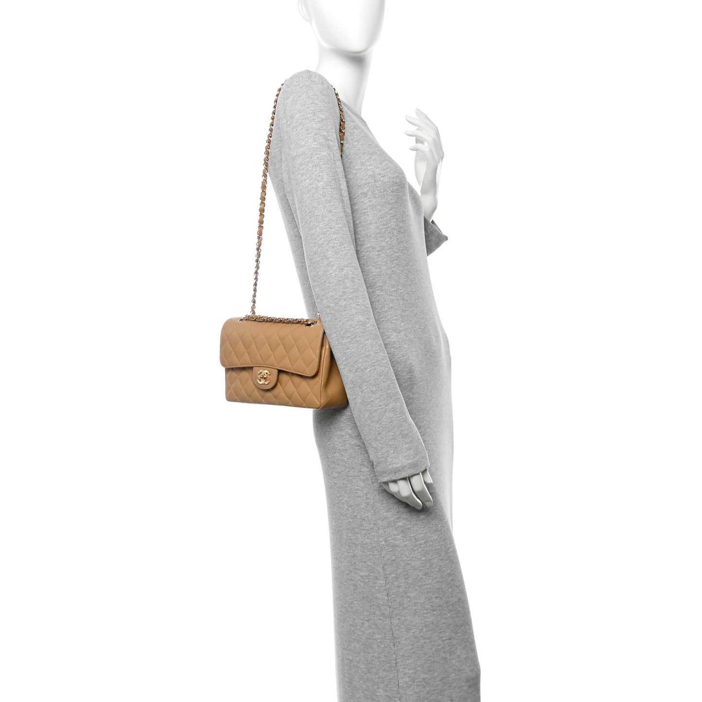 Caviar Quilted Small Double Flap Beige