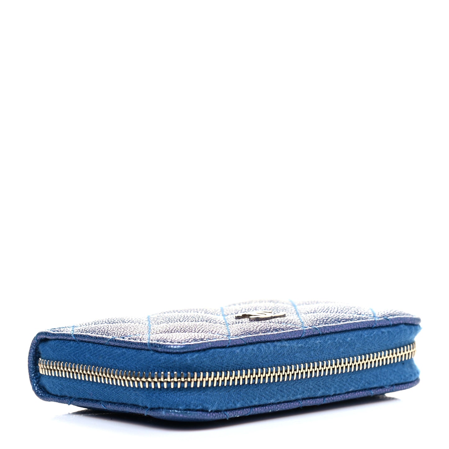 Iridescent Caviar Quilted Zip Coin Purse Dark Blue