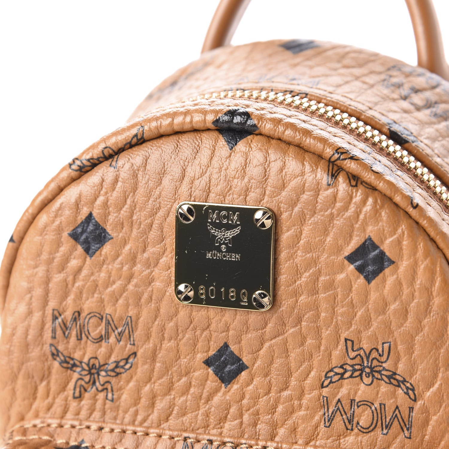 MCM Visetos Side Stud X-Mini Stark Bebe Boo Backpack Cognac 9 of 9