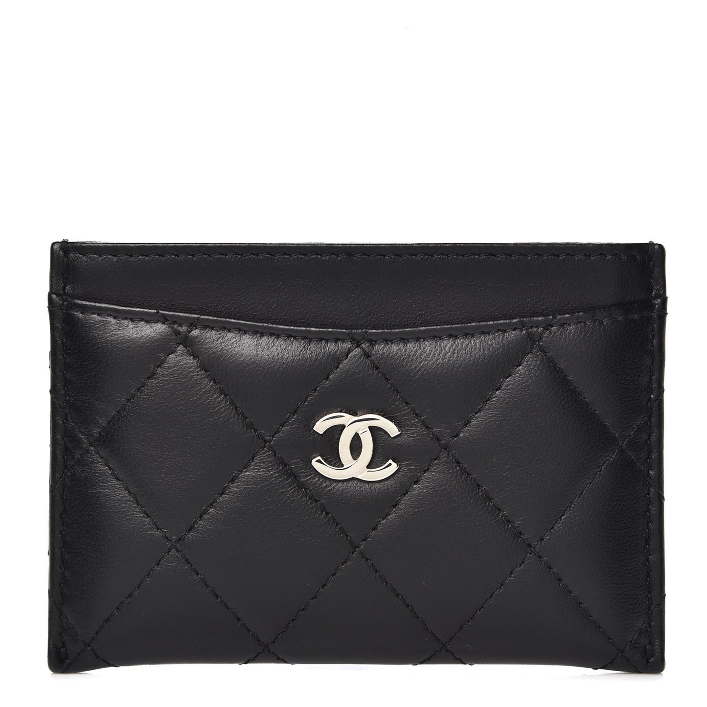 Lambskin Quilted Card Holder Black