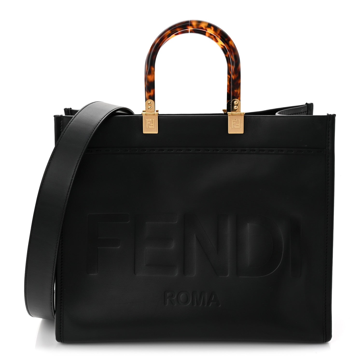 Fendi Vitello King Plexiglass Medium Fendi Sunshine Shopper Tote Black 1 of 10