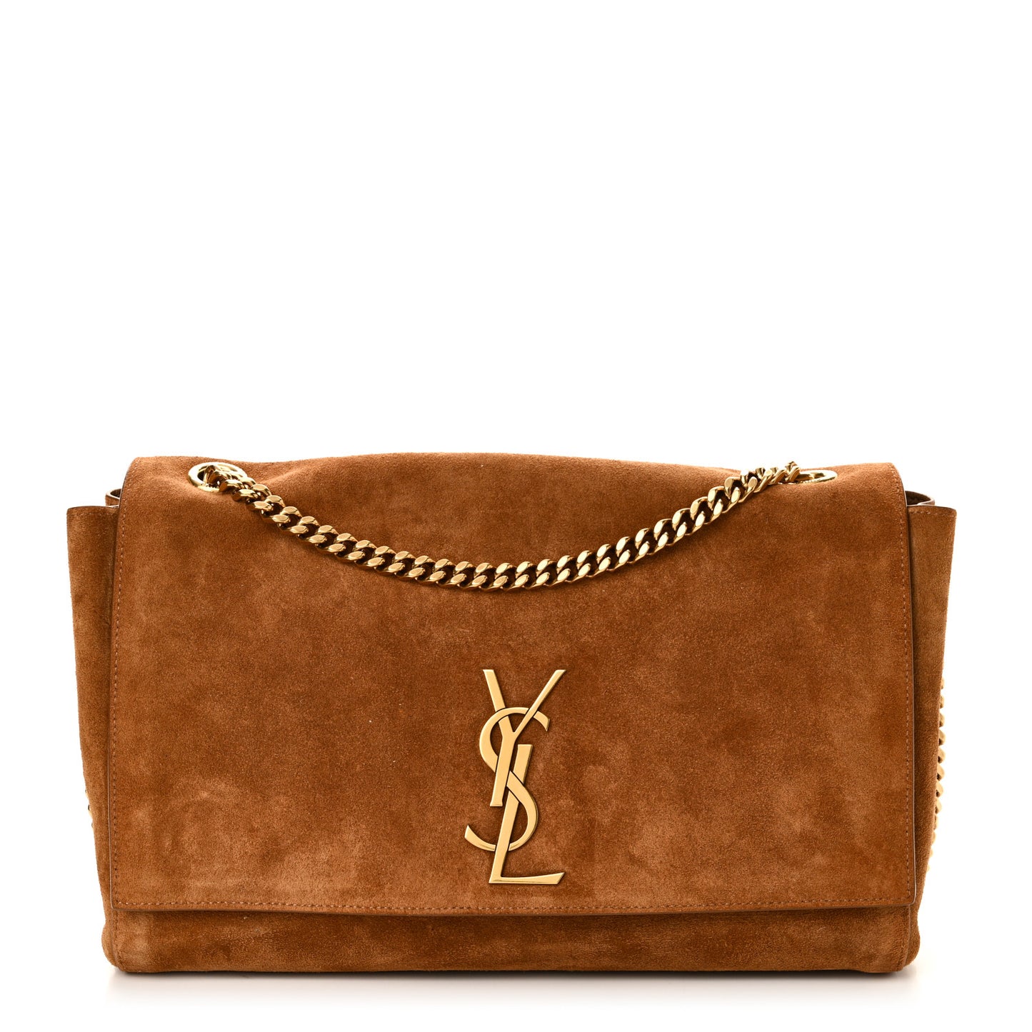 Smooth Calfskin Suede Medium Reversible Monogram Kate Satchel Light Ochre