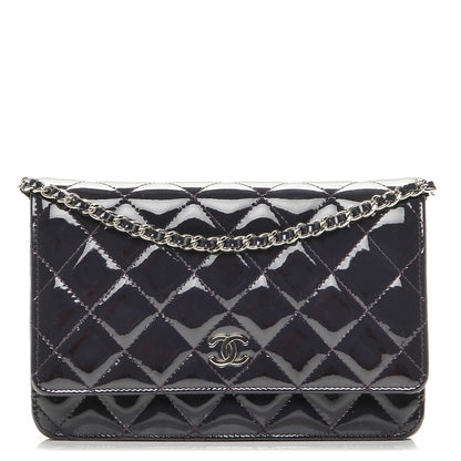 Chanel Patent Quilted Wallet On Chain WOC Dark Purple 1 of 8