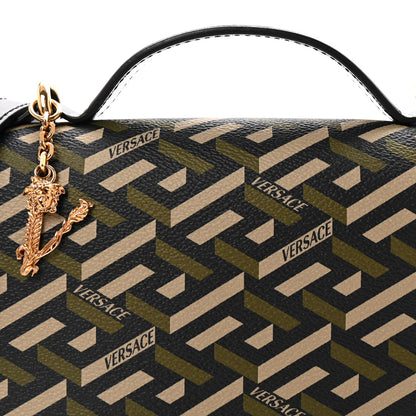 Versace Coated Canvas La Greca Signature Top Handle Bag Black Khaki 7 of 9