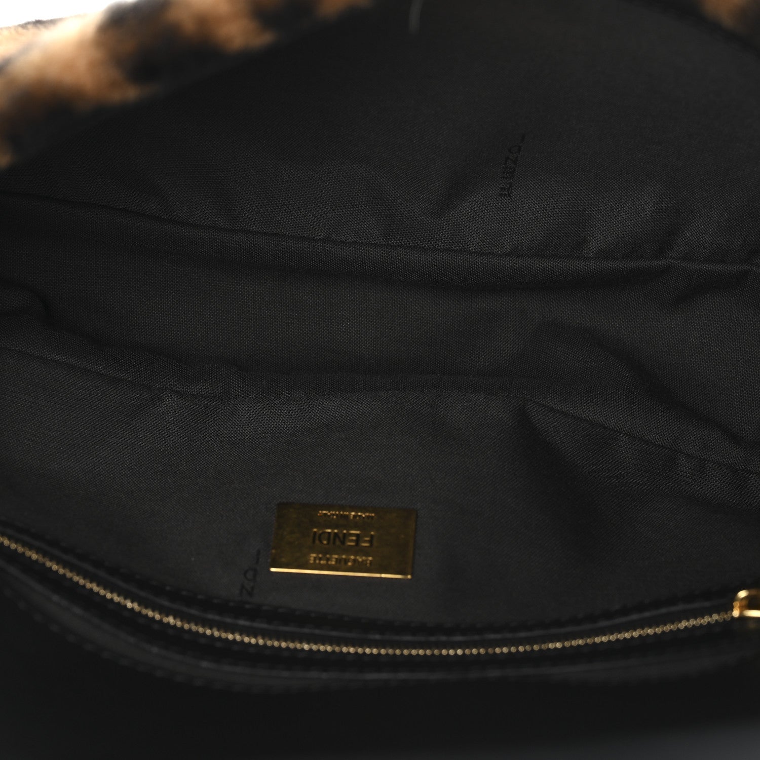 Fendi Shearling Vitello Dolce Macro FF 1974 Baguette Tobacco Black 5 of 9