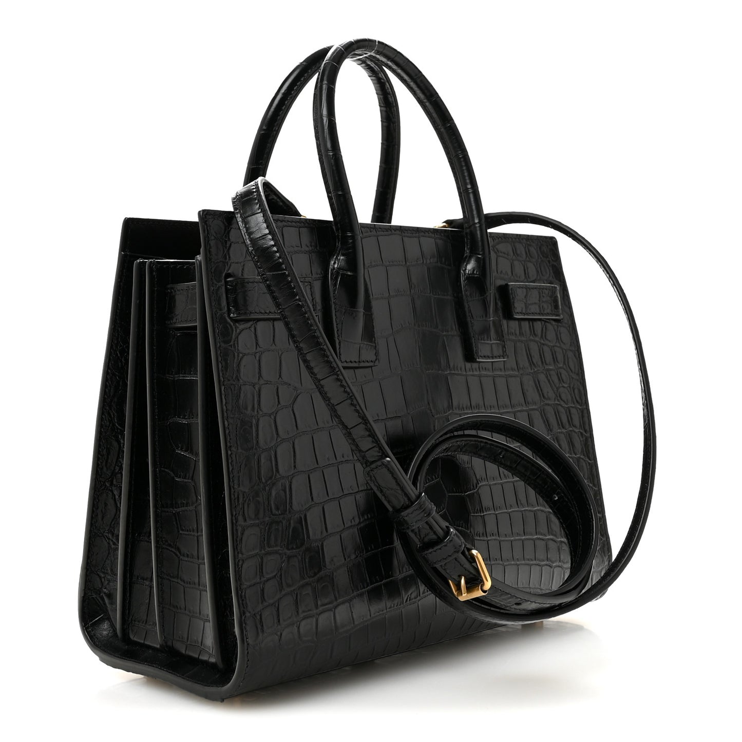 Calfskin Crocodile Embossed Baby Sac De Jour Black