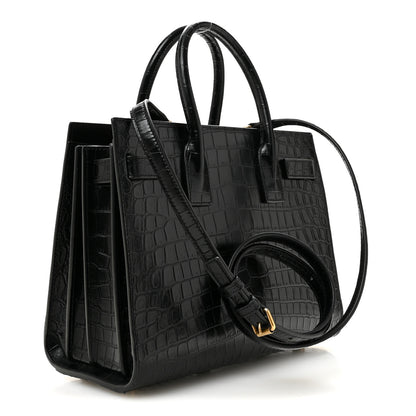 Saint Laurent Calfskin Crocodile Embossed Baby Sac De Jour Black 4 of 12